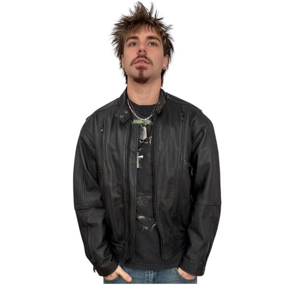 Hot Leathers thinsulate lined black motorcycle jacket snap close neck size XL - Picture 1 of 14